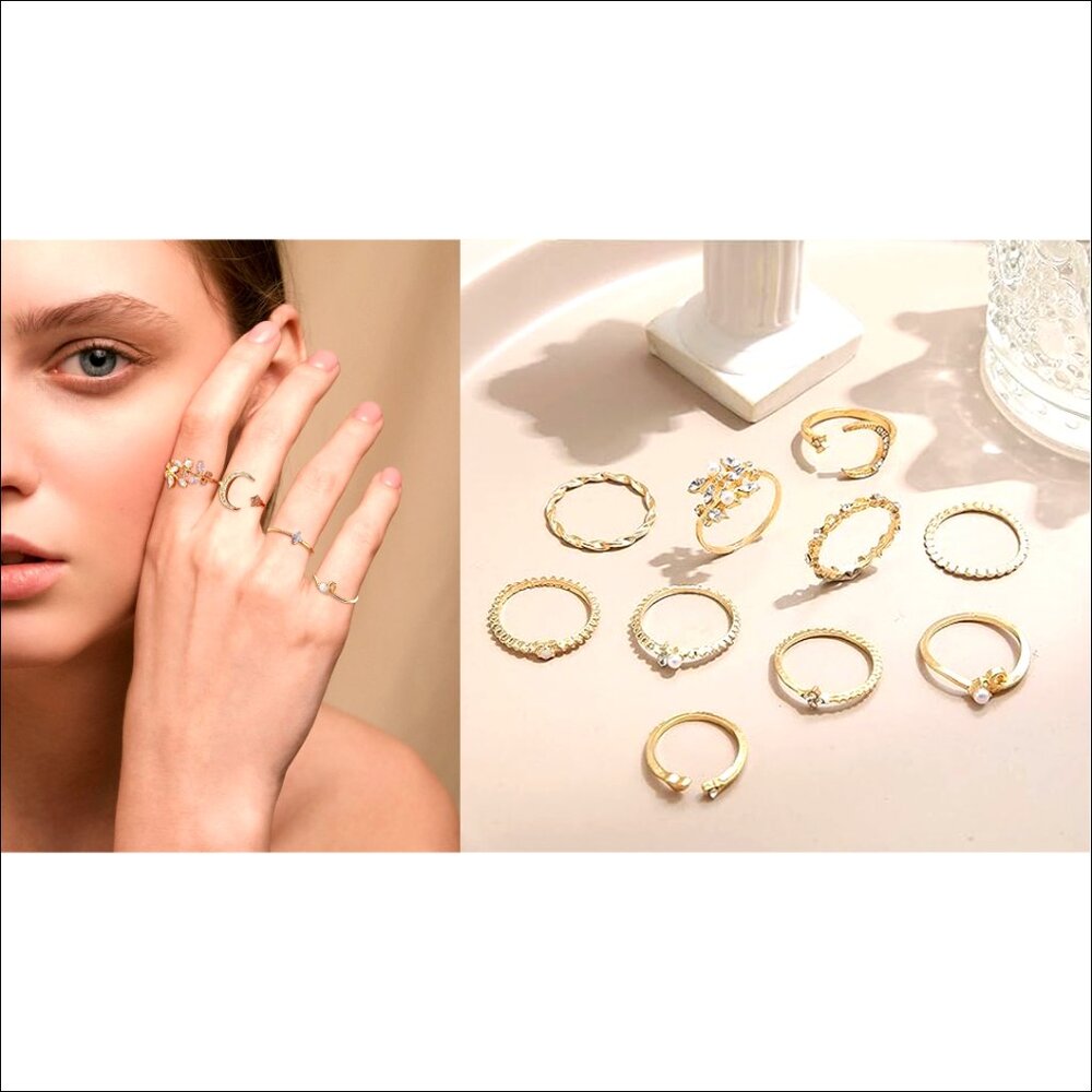 Adjustable Stackable Rings Set Star Moon Heart Bo… - image 7